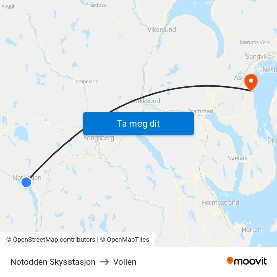 Notodden Skysstasjon to Vollen map