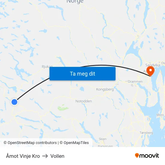 Åmot Vinje Kro to Vollen map