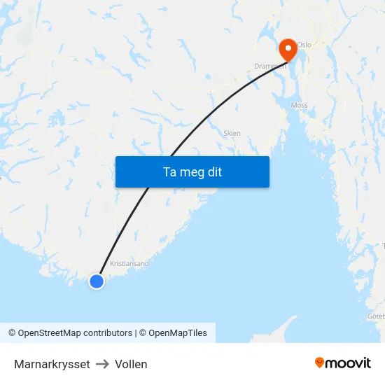 Marnarkrysset to Vollen map