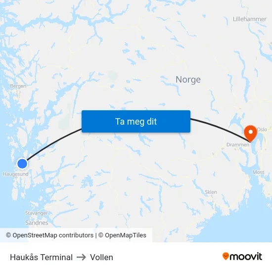 Haukås Terminal to Vollen map