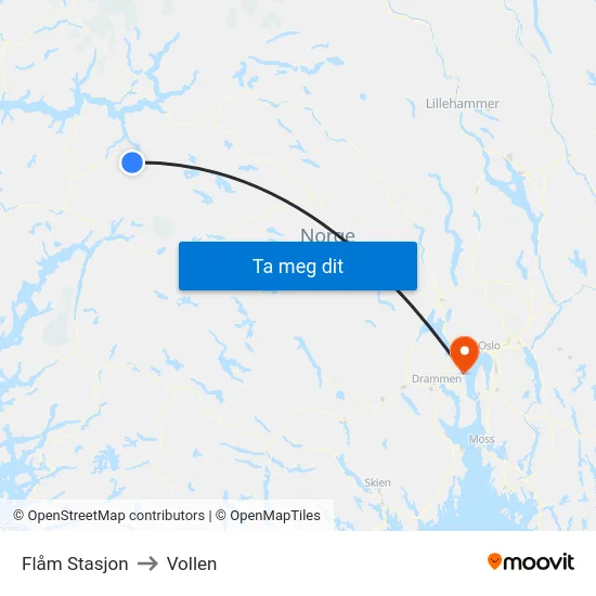 Flåm Stasjon to Vollen map
