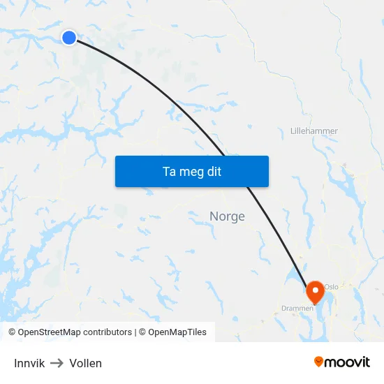Innvik to Vollen map