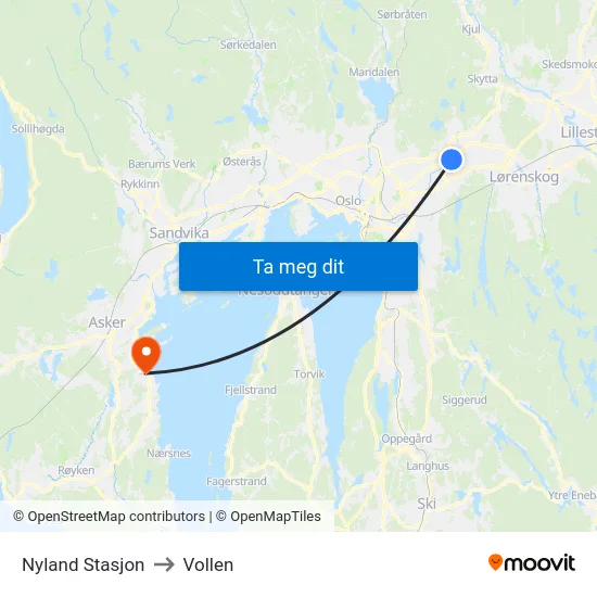 Nyland Stasjon to Vollen map