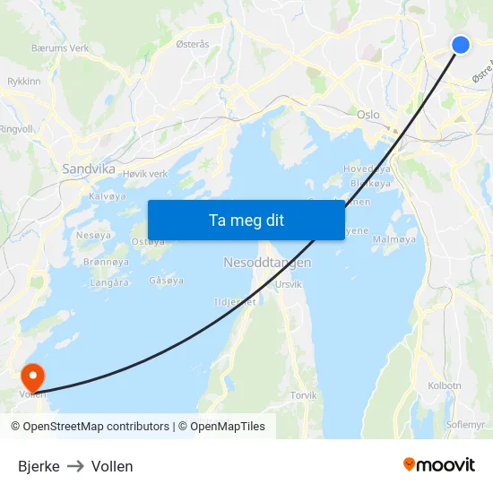 Bjerke to Vollen map