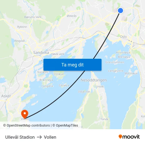 Ullevål Stadion to Vollen map