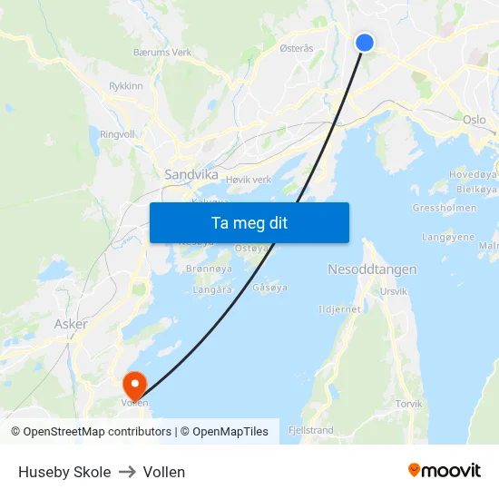 Huseby Skole to Vollen map