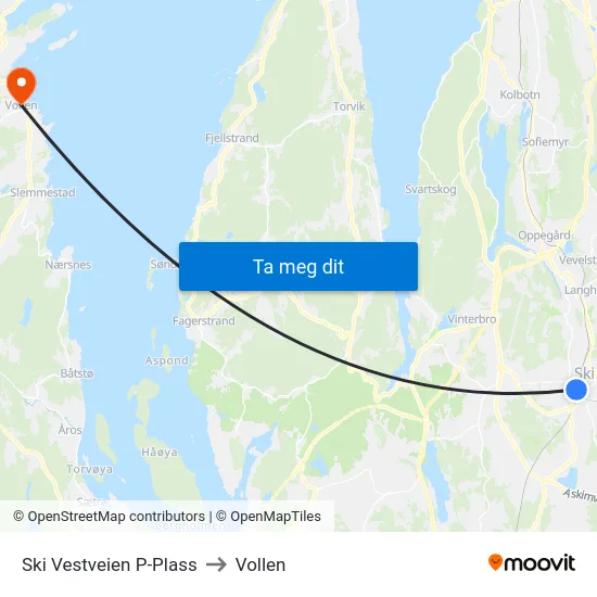 Ski Vestveien P-Plass to Vollen map