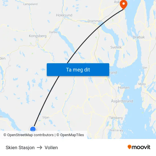 Skien Stasjon to Vollen map