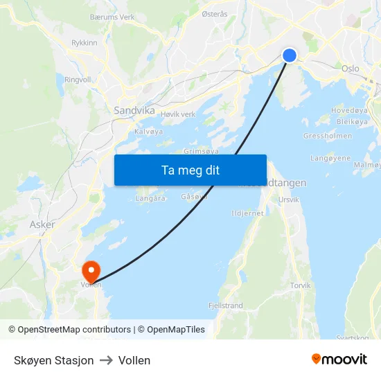 Skøyen Stasjon to Vollen map