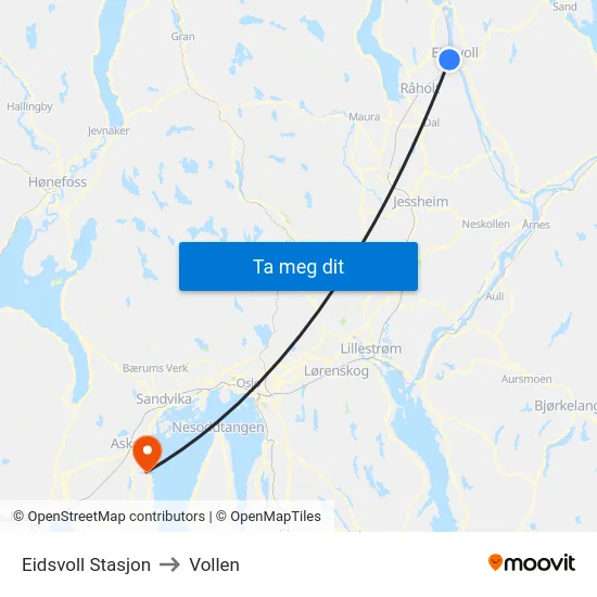 Eidsvoll Stasjon to Vollen map