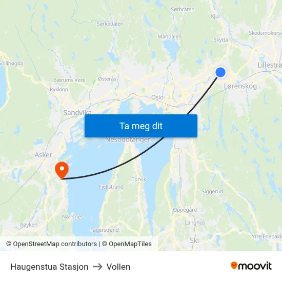 Haugenstua Stasjon to Vollen map