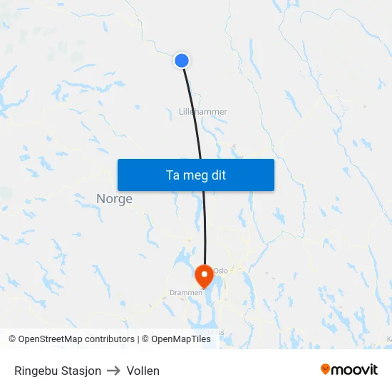 Ringebu Stasjon to Vollen map