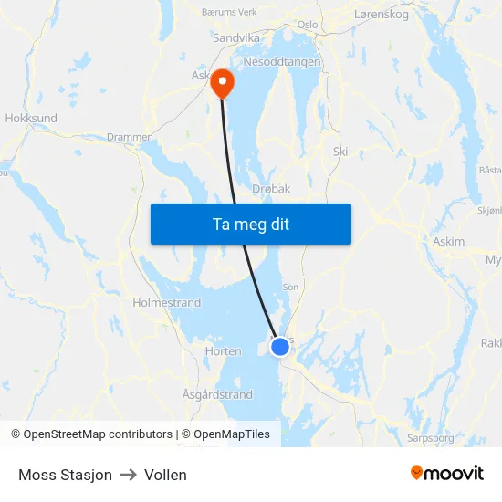 Moss Stasjon to Vollen map