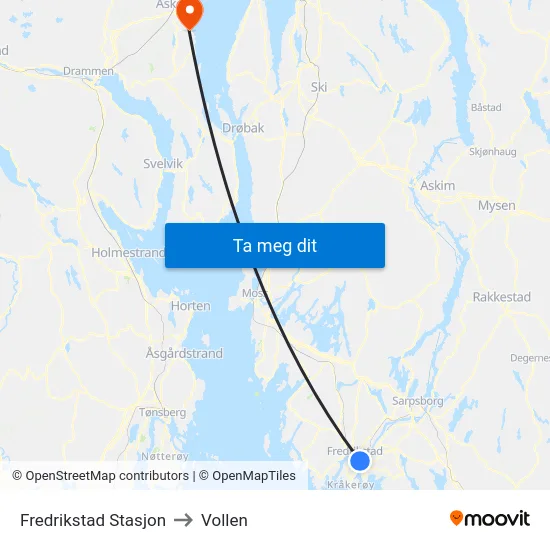 Fredrikstad Stasjon to Vollen map