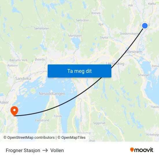 Frogner Stasjon to Vollen map