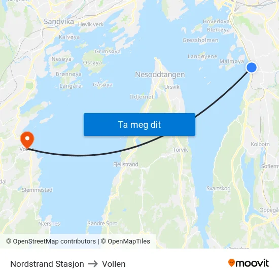 Nordstrand Stasjon to Vollen map