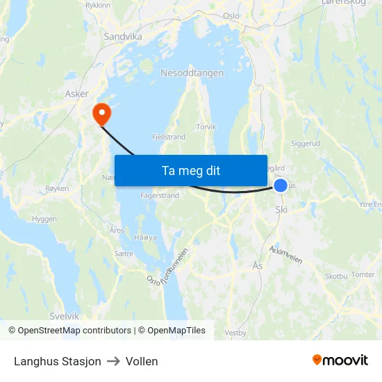 Langhus Stasjon to Vollen map