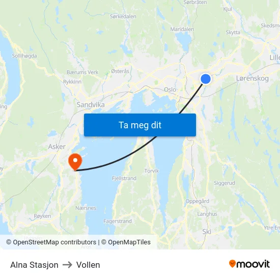 Alna Stasjon to Vollen map