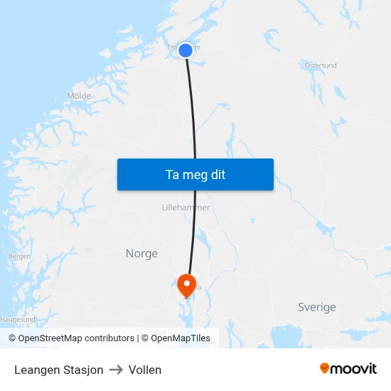 Leangen Stasjon to Vollen map