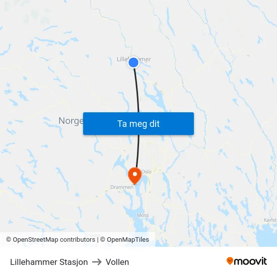 Lillehammer Stasjon to Vollen map