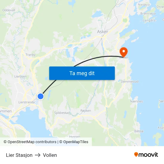 Lier Stasjon to Vollen map