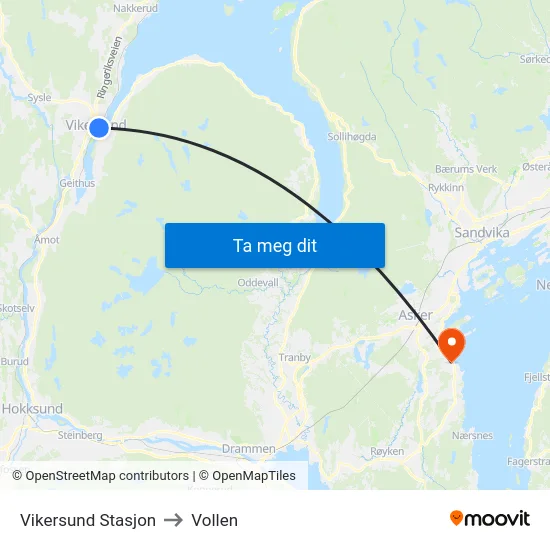 Vikersund Stasjon to Vollen map