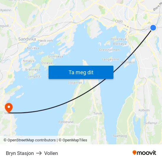 Bryn Stasjon to Vollen map