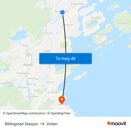 Billingstad Stasjon to Vollen map