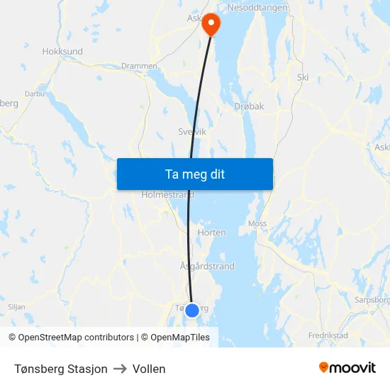Tønsberg Stasjon to Vollen map