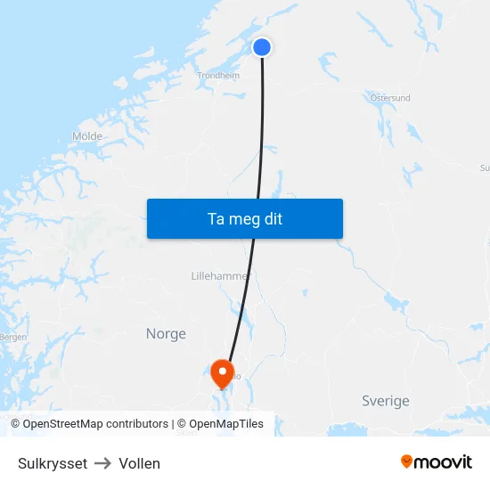 Sulkrysset to Vollen map