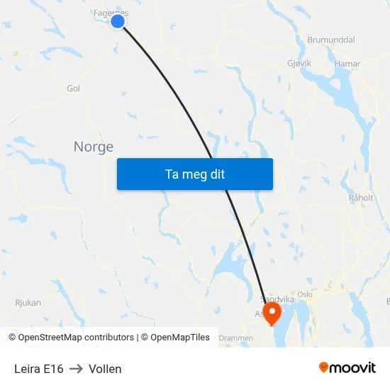 Leira E16 to Vollen map
