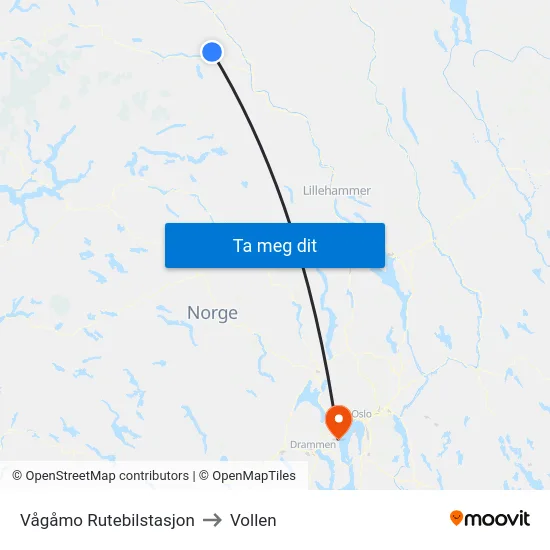 Vågåmo Rutebilstasjon to Vollen map