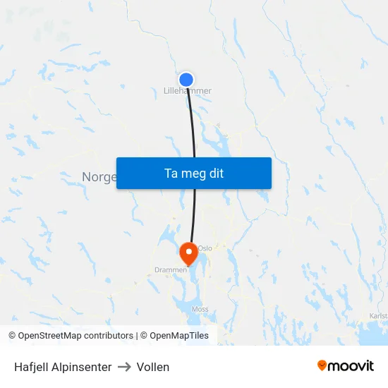 Hafjell Alpinsenter to Vollen map