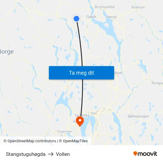 Stangstuguhøgda to Vollen map