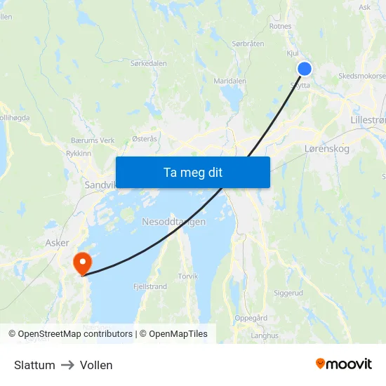 Slattum to Vollen map