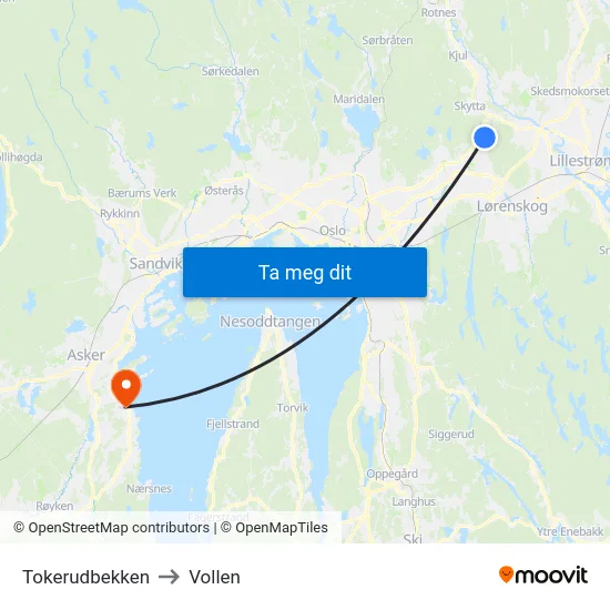 Tokerudbekken to Vollen map