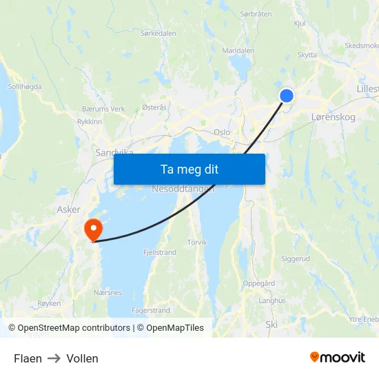 Flaen to Vollen map