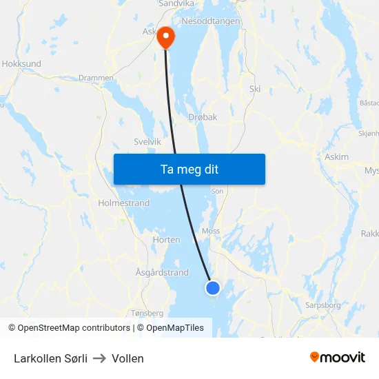 Larkollen Sørli to Vollen map