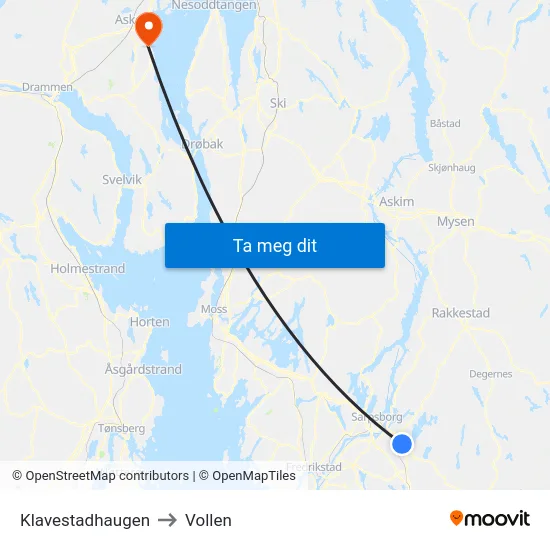 Klavestadhaugen to Vollen map