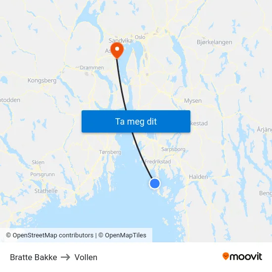 Bratte Bakke to Vollen map