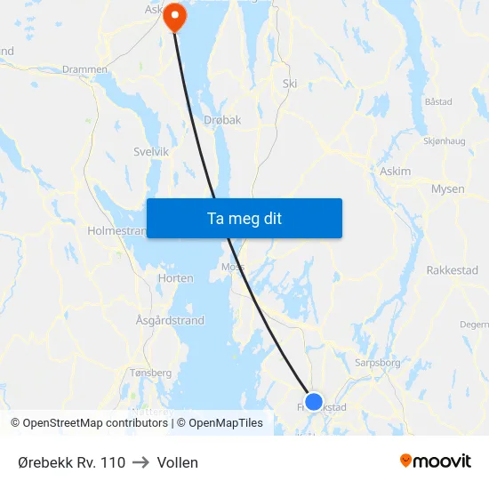 Ørebekk Rv. 110 to Vollen map