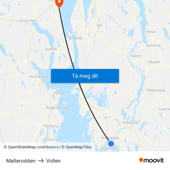 Møllerodden to Vollen map