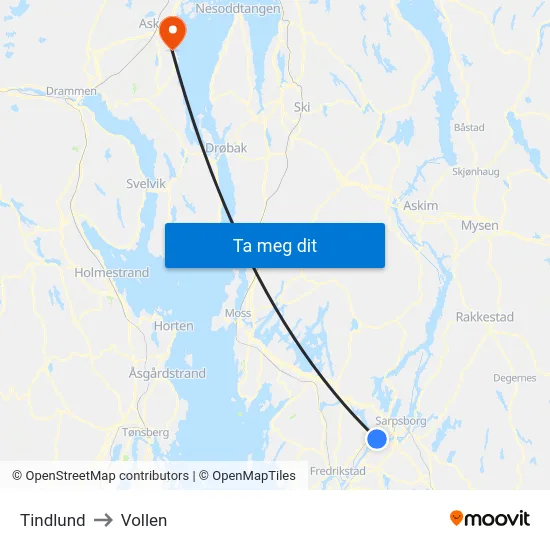 Tindlund to Vollen map