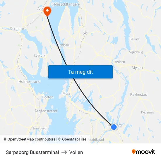 Sarpsborg Bussterminal to Vollen map