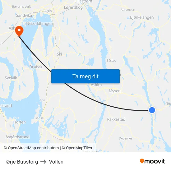 Ørje Busstorg to Vollen map