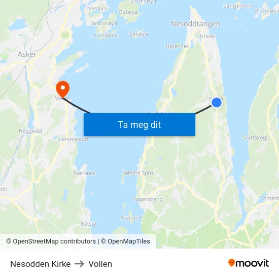 Nesodden Kirke to Vollen map