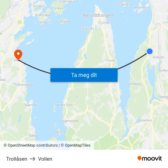 Trollåsen to Vollen map