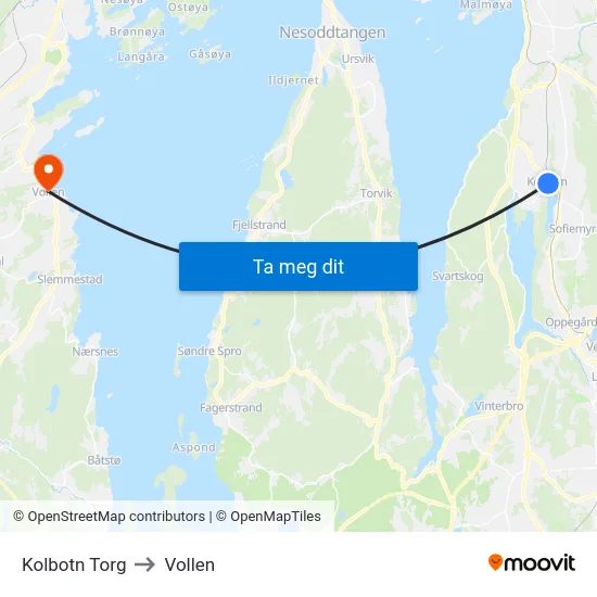 Kolbotn Torg to Vollen map