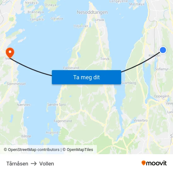 Tårnåsen to Vollen map