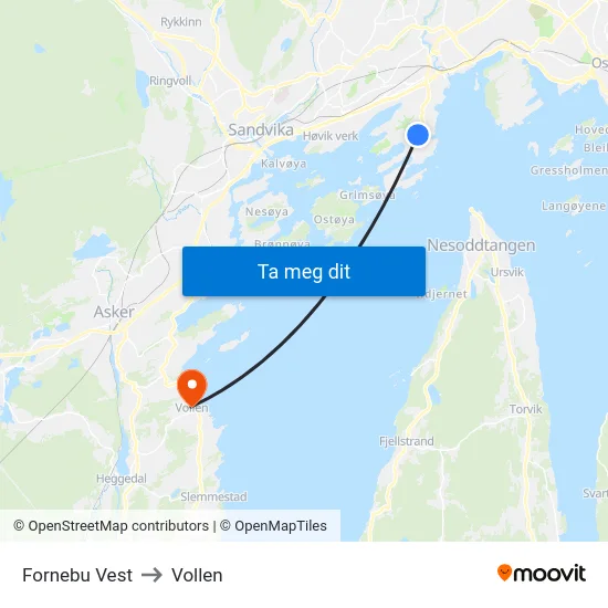 Fornebu Vest to Vollen map